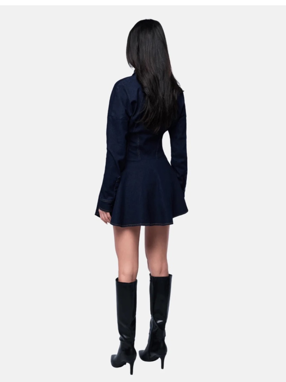 OW Collection Ella Denim Shirt Dress in Dark Wash in Size Small - Picture 6 of 13